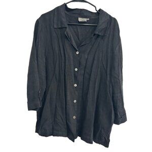Black Linen Button-Up Womens Shirt By Hot Cotton Marc Ware Sz 1X